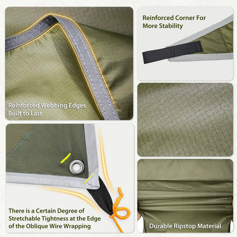 Details of Big Ol 17x10 Ft Camping Tarp Shelter Waterproof UV-Resistant with reinforced webbing edges and ripstop material