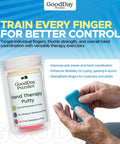 Hand Therapy Putty 3 Piece Set For Grip Strength, Stress Relief And Sensory Therapy For Adults with hand using blue putty
