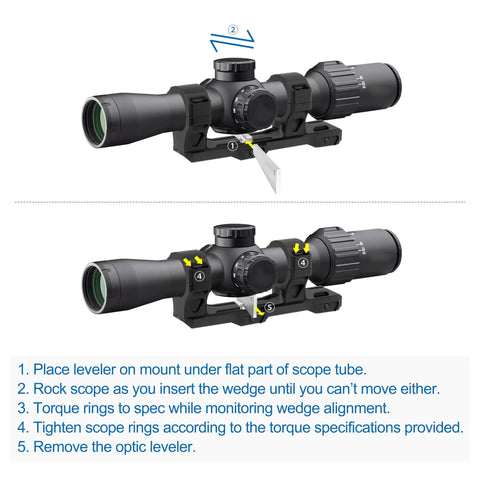 No Fuss Optic Leveler For Rifle Scopes With Leveling Feature, instructions for eliminating canting, step-by-step guide