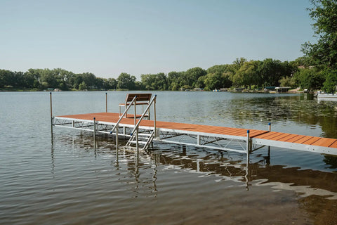 Heavy Duty Aluminum Dock Stairs With Five Wide Platforms And Twin Handrails for easy access to water from dock.