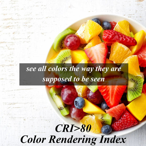 Vibrant fruit bowl demonstrating high CRI>80 color rendering index for Three Way A19 LED Light Bulbs.