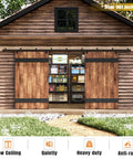 16 Foot Exterior Sliding Barn Door Hardware Kit With Box Rail Track For Exterior Use, 450 Lb Capacity, installed on shed