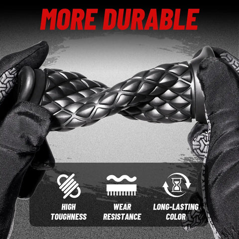 Gloved hands twisting Vintage Non Slip Motorcycle Handlebar Grips For Left 7/8 Inch 22mm And Right 1 Inch 24mm Bars with grippy texture.