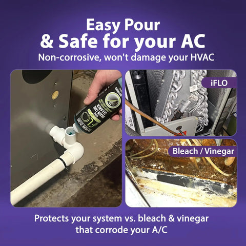 Person using Severe Clog Relief AC Drain Line Cleaner 5X Concentrate With Enzyme Technology on HVAC system.