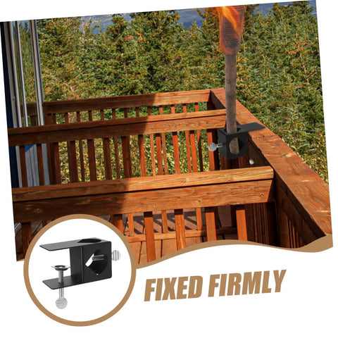 Outdoor Torch Holder Clamp For Deck And Garden String Light Poles Tiki Torch Mount No Fuss Install Bracket on wooden railing