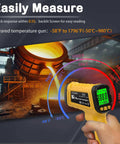 Go-To Non Contact Infrared Thermometer Gun With 50 To 1 Distance Ratio displaying temperature in an industrial setting