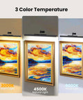 Wireless Rechargeable Picture Light Black 24 Inch Wall Sconce With Remote And Timer showing three color temperatures for artwork.