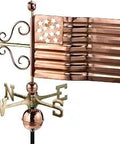 American Flag Weathervane In Polished Copper, Easy Assembly With All Weather Rod, Solid Brass 18 Inch Directionals And Copper Globes