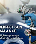 Tough Diaphragm Air Regulator With Analog Pressure Gauge For Hvlp Spray Guns And Compressors Dialing In Two To One Forty Psi features a gauge and trigger in use.