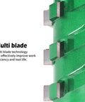 Close-up of Pro Grade Flush Trim Router Bit with Twenty Carbide Tips, showcasing green multi-blade tech for clean, efficient trim work.