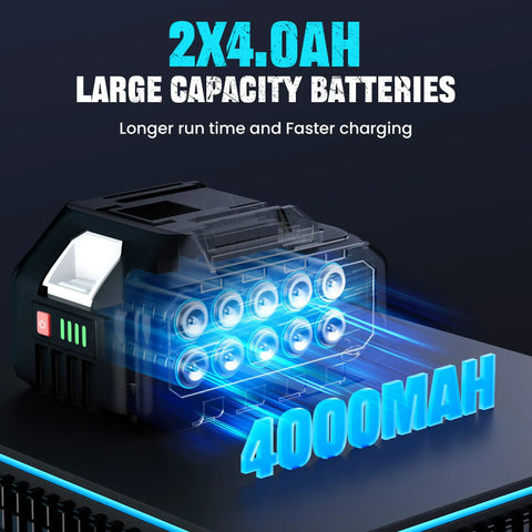 Cordless Impact Wrench Brushless Motor Brings Badass 480 Ft Lbs Torque And 3500 Rpm Speed With A Tough 1/2 Inch Drive battery image featuring 2x4.0Ah capacity.