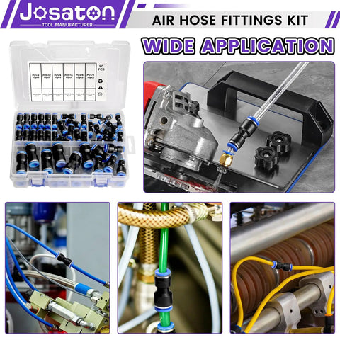 90 Pc Best Quick Connect Air Hose Fitting Kit With Straight Push Pneumatic Connectors For Garage Auto Diy Pro One Eighth To Half Inch With 145 Psi Pressure Rating Fit Like A Glove Keeps Gear Always Ready For Every Awesome Job Right Now In Your Shop. 90-piece black nylon air hose fitting kit in storage case