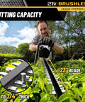 Man using Cordless Hedge Trimmer With Battery And Charger Included, 22 Inch Brushless Electric Handheld Shrub Trimmer in garden