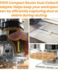 Slick Router Dust Collection Adapter Built For Dewalt Dwp611 And Dwp611pk Compact Routers, capturing debris efficiently during routing.