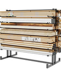 Rock Solid Double Sided Lumber And Pipe Storage Rack With Reinforced Cross Bracing Holding Two Thousand Pounds for long material layouts with pipe.