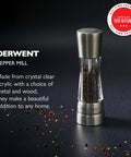 Pepper Grinder With Adjustable Six Level Grind, Stainless Steel Mill, Gourmet Precision Mechanism, Keeps Pepper Fresh And Aroma Locked