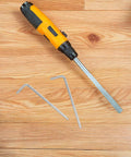 Durable 2Pc Metric Hex Key Wrench Set With Ball End Design Built From Heavy Duty Alloy Steel For Tough Jobs Featuring A Matte Chrome Finish That Looks Cool And Performs Like A Champ., two silver L-shaped hex keys on wood with screwdriver handle