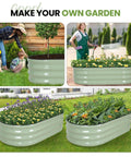 Raised Garden Beds Kit With Galvanized Planter Boxes 4x2x1 Ft Oval Outdoor Bed For Vegetables Fruits Flowers Herbs Includes Protective Tape Gloves And Tools Safe Foldable Edge Reinforced Durable Design in backyard setting