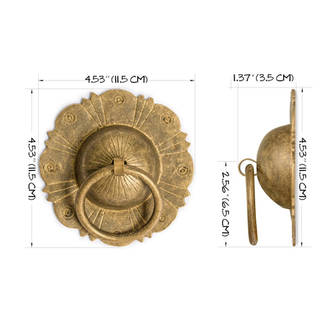 Brilliant Sun Brass Cabinet Pulls Set Of 2 4.5 Inch Wide Architectural Hardware, front and side view with measurements