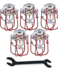 Hella Safe Chrome Fire Sprinkler Head Pendant Spray Kit 5 Pack with red guards, wrench, and bulb for fire safety.