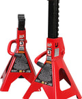 Front view of a pair of red Big Red 3-ton steel jack stands for automotive use