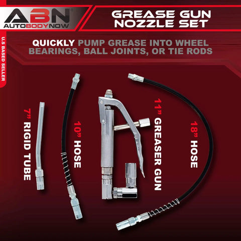 Grease Gun Nozzle Kit With 10 and 18 Inch Flexible Hoses For Air Powered Grease Gun Coupler 7500 PSI with metal handle and hoses