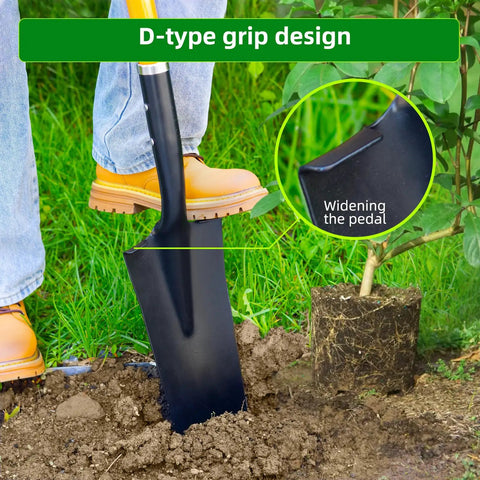 Heavy Duty Spade Shovel For Digging Transplanting And Draining With D Grip And Fiberglass Handle Alloy Steel Construction Versatile