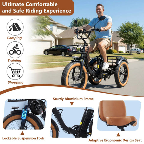 Man riding Electric Tricycle For Adults Foldable 3 Wheel With 1350W Peak Motor And 48V 15.6Ah Removable Battery on street