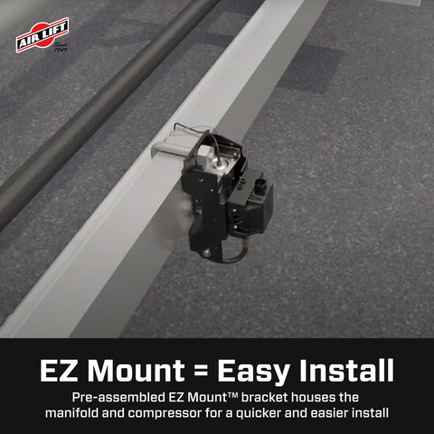 Pre-assembled EZ Mount bracket on frame for Wireless Onboard Air Compressor With EZ Mount Bluetooth App Control And LCD Presets Quick Battery Install Compact Air Suspension Upgrade For Trucks SUVs Jeeps A Smooth Easy Install And No Fuss Setup