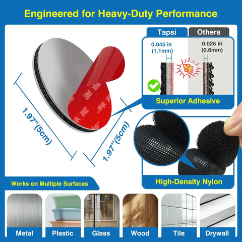 Two Inch Heavy Duty Hook And Loop Circles With Adhesive Eight Sets Industrial Strength Round Fasteners With Acrylic Foam Backing