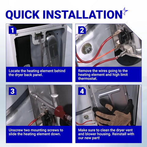 Upgraded Dryer Heating Element Replacement installation guide for Whirlpool Amana Maytag KitchenAid Kenmore dryers