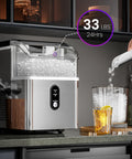 Top Tier Nugget Ice Maker Producing Thirty Three Pounds Daily Of Crisp Chewable Crushed Ice With Easy Self Cleaning Setup and Clear Viewing Window.