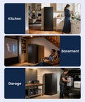 Massive 11 Cu Ft 4 In 1 Convertible Upright Freezer And Refrigerator in kitchen, basement, and garage settings for flexible storage.