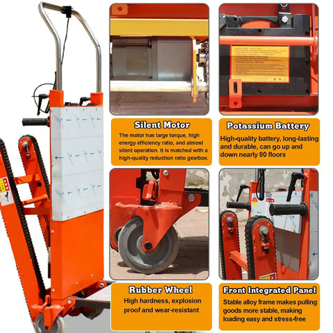 Heavy Duty Electric Stair Climbing Hand Truck With 300kg Load Capacity Foldable Dolly Cart featuring rubber wheels and silent motor.
