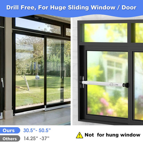 Adjustable 16 To 51 Inch Sliding Door Security Bar Set For Patio And Home 2 Pack installed on sliding glass door
