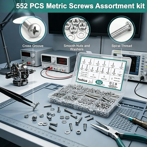 552 Piece Metric Screws Nuts And Bolts Assortment Kit Contains M3 M4 M5 M6 Fasteners With Hex Nuts And Flat Washers for DIY