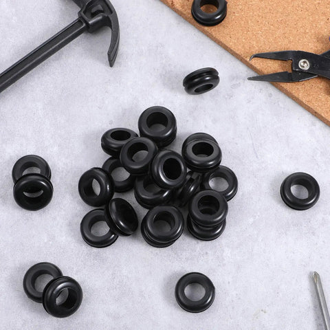 Durable Rubber Wiring Hole Grommets 30 Pack For Wires Cables And Hoses 1/2 Inch Inner Diameter on a workshop table