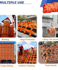 Heavy Duty Hoisting Lifting Net With Reinforced Safety Slings For Heavy Haulin Cargo Loads And Outdoor Climbing Support shown in multiple uses, including cargo netting and outdoor climbing.