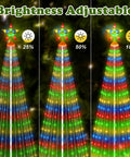 Solar Garden Lights 105 LED Decorative Pole Outdoor Lighting Kit showing adjustable brightness levels, 25%, 50%, 100%.