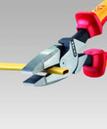 9.5 Inch Insulated Ultra-High Leverage Lineman's Pliers With Cable Puller, No-Sweat Setup, holding yellow cable