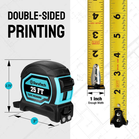 Magnetic Tape Measure 25 Ft With Fractions 1/8 Inch, Retractable Carpenter Tape with dual-sided printing and magnetic hook