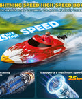 12-Inch Remote Control Boat For Kids And Adults, Beast Fast 25 KPH RC Speed Boat With 800 mAh Battery, red design on water