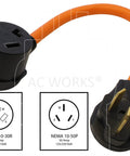 NEMA 10-50P To 10-30R Dryer Range Adapter Cable 50 Amp To 30 Amp 250 Volt 3 Prong with orange flexible STW 10 3 wire
