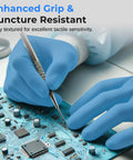 500 Count Hardcore Nitrile Vinyl Disposable Gloves Featuring A Reliable Textured Grip And Puncture Resistant Build For Effortless Kitchen Prep Auto Detailing And Serious Home Cleanup Grind, used for precision work on a circuit board.
