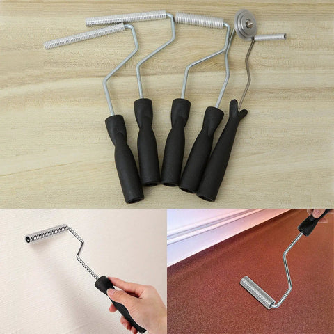 Fiberglass Roller Tool Set Of 5 for Resin Laminating and Repair displayed with black handles and steel rollers, including corner roller.
