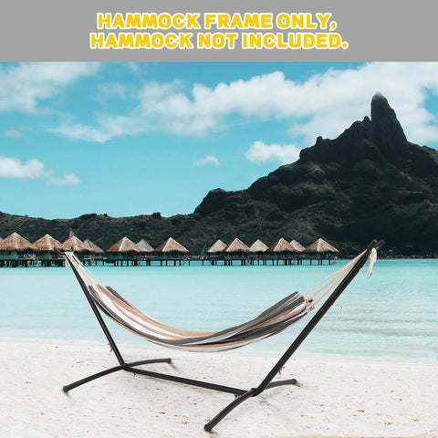 Heavy Duty Hammock Stand For Indoor And Outdoor Use, 650 Lbs Capacity, 9 Foot Long With Portable Carrying Case on beach