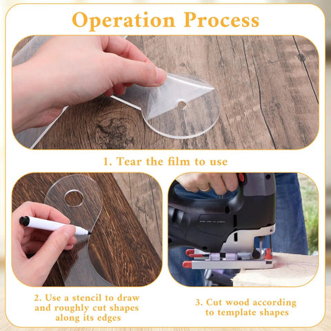 Slick Clear Acrylic Charcuterie Board Templates Kit With Three Woodworking Pens Dope Router Guides And Curved Handle Stencils in use showing operation process.