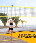 Game Ready Portable Volleyball Net Set 12x8 Ft With Four Height Levels From 5.05 To 8 Feet setup on the beach