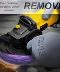 Heavy Duty Six Pack Purple Paint Stripper Discs For Angle Grinder 4.5 Inch in use removing paint and oxidation from metal surfaces.