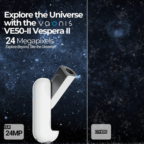 Vespera Pro Smart Telescope With Observation Station and starry night background, showcasing high-resolution imaging capabilities.